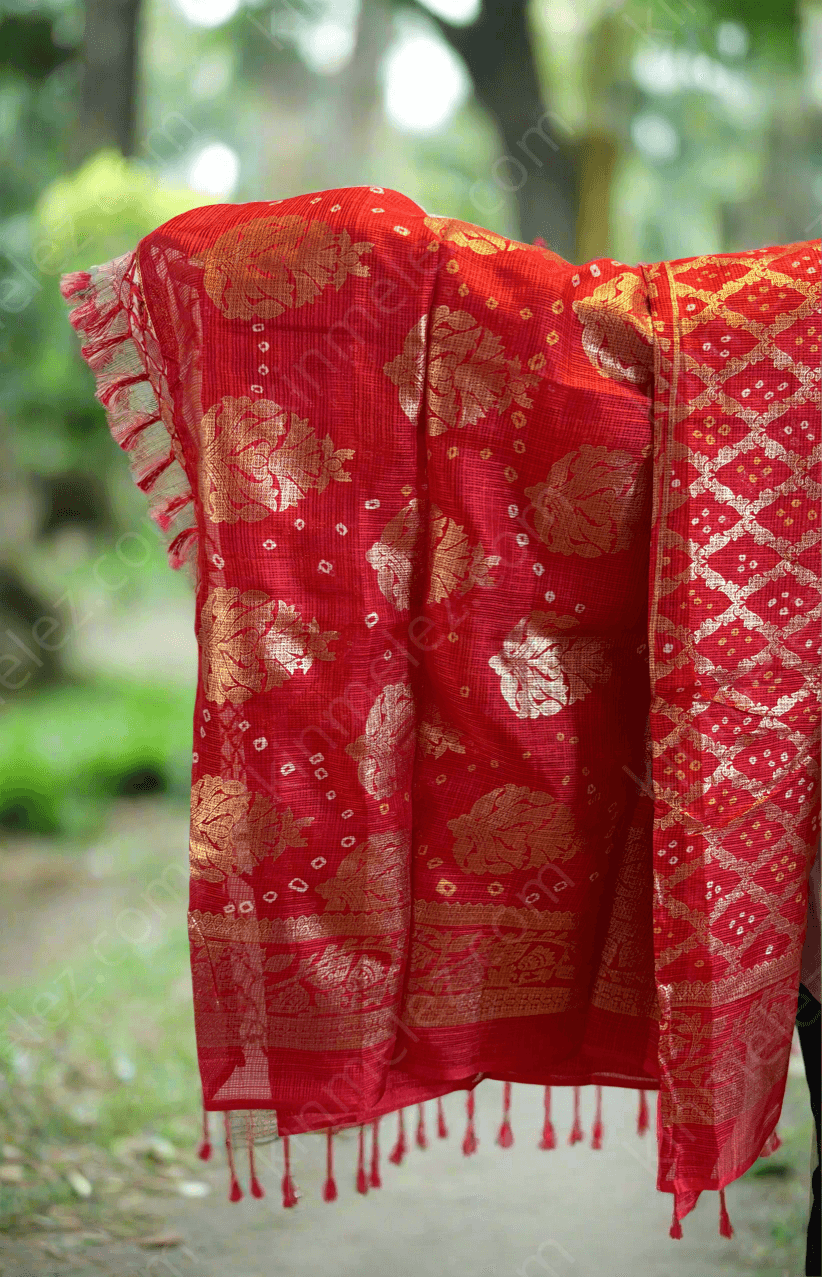 Chunari sari with fall and pico - Kinmel EZ